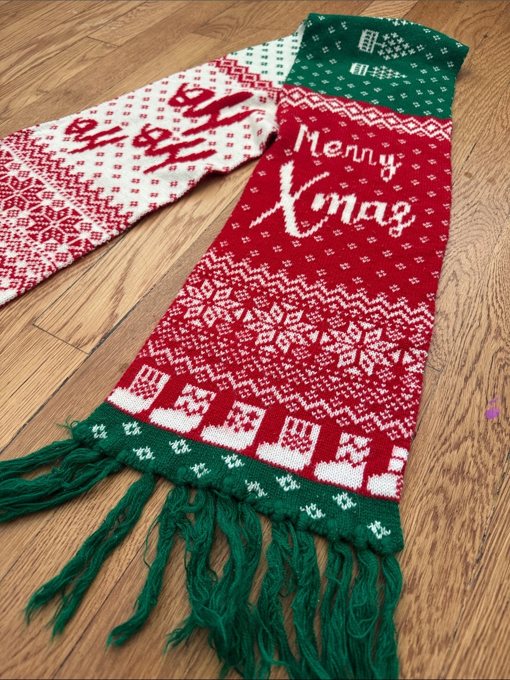 Holiday Knit 'Merry Xmas' Scarf - Red & Green